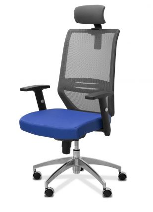  Кресло для персонала Aero с подголовником сетка черная/ткань синяя